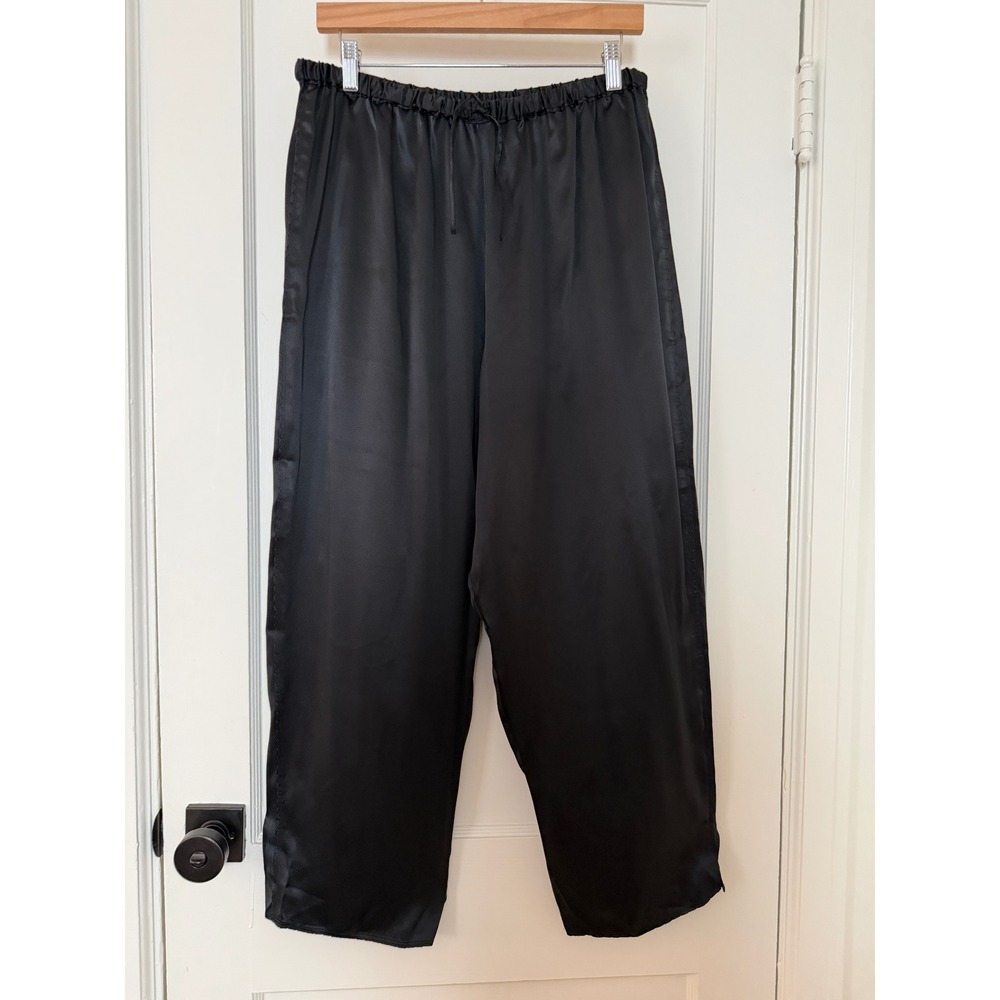 WinterSilks Black 100% Silk Wide Leg Pants Elastic Waist Size L/P Drawstring